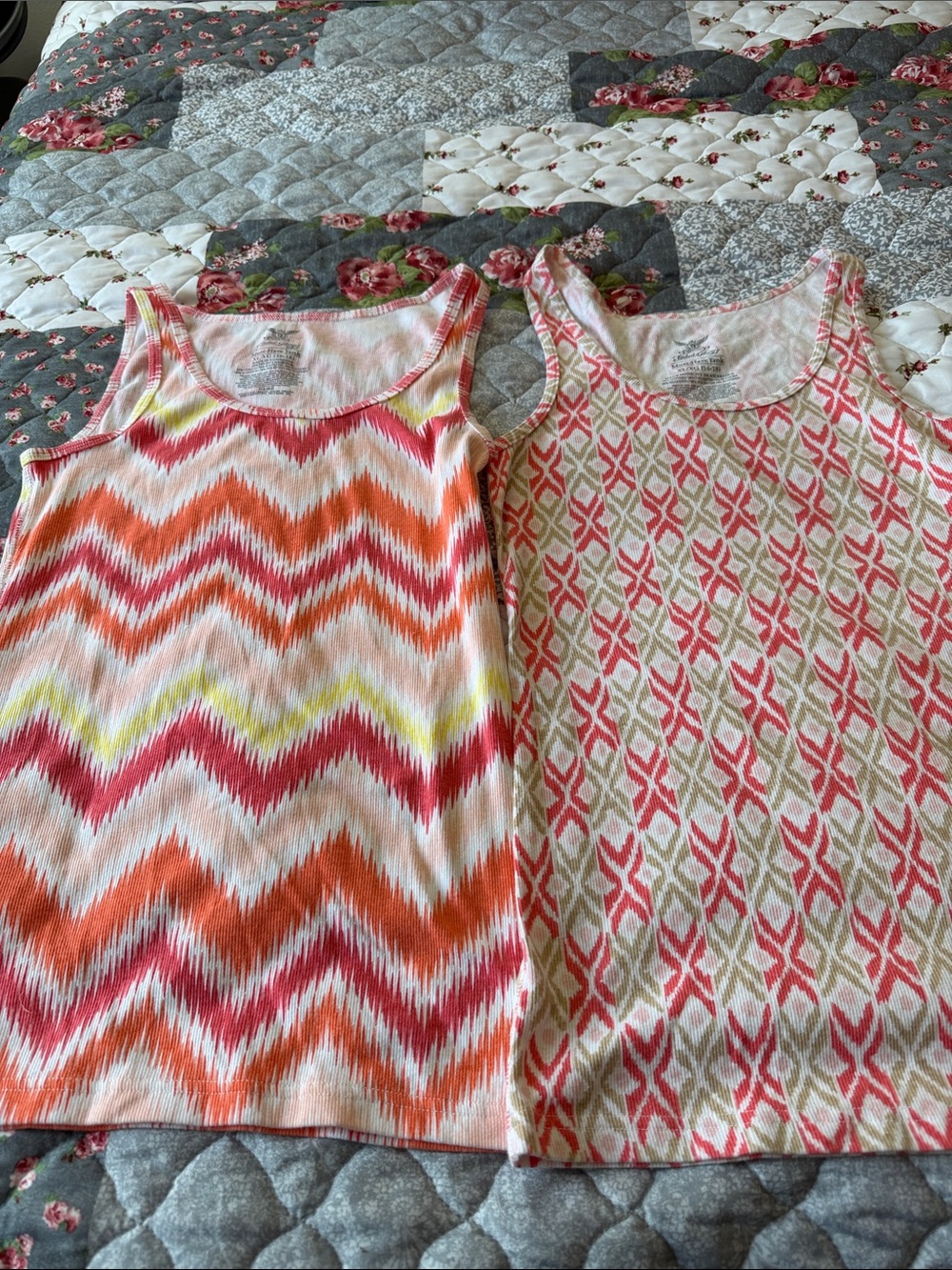 Faded Glory Pink Coral Chevron & Geometric Tank Tops